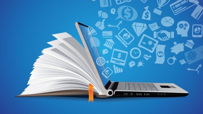 Book transforming into laptop representing EdTech revolution in India